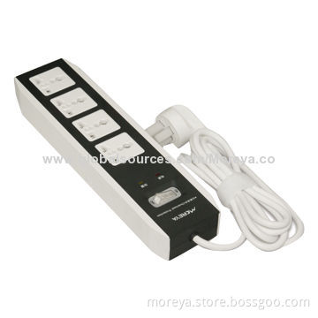 4-outlet Extension Power Strip, Made of ABS, High-flame Resistant with 100% Copper Power Sockets